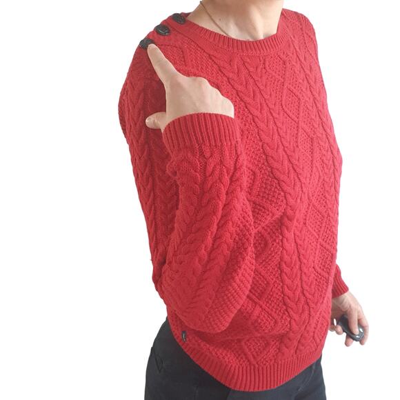 NWT Les Coyotes de Paris Red Sweater Size XS Cable Knit Cotton Crew Neck - Picture 3 of 16